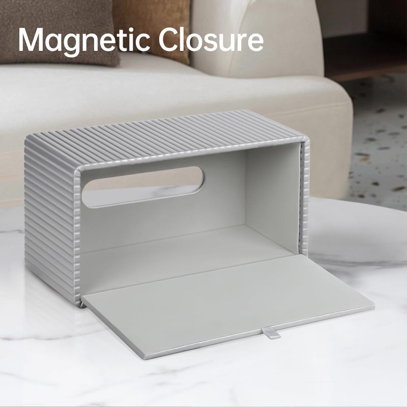MEIBOOCH PU Leather Tissue Box Cover Rectangle Tissue Box Holder for 120-160 Count Box of Tissues (Silver) - Image 3